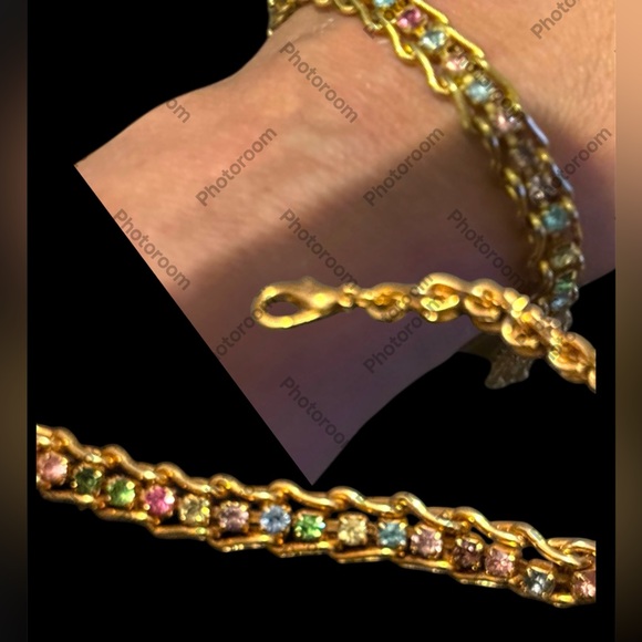 2/$30 Vintage Herringbone Link Bracelet & Gemstones 7” - Picture 2 of 12